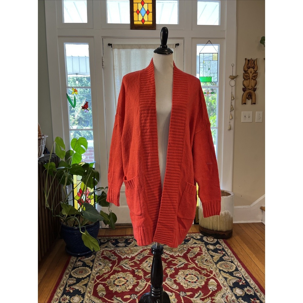 NEW Aerie Open Front Wool Blend Cardigan Women Size M Coral Orange Oversized